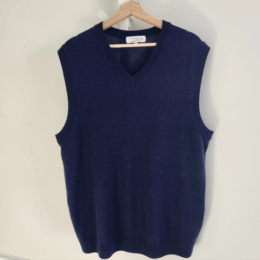 Turnbury Est. 1980 Extra Fine Merino Wool Sweater‎ Navy Vest Large